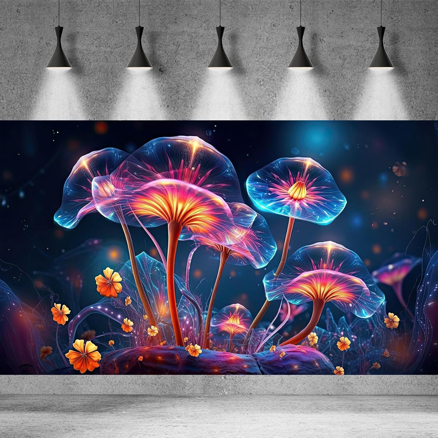 Flower Aquarium Background Modern Style Bluebell Blooming Flower Floral Design Terrarium Background Mysterious Elegant Glowing Fantasy Flower Fish Tank Backdrop Poster Decorations Vinyl 24x16in