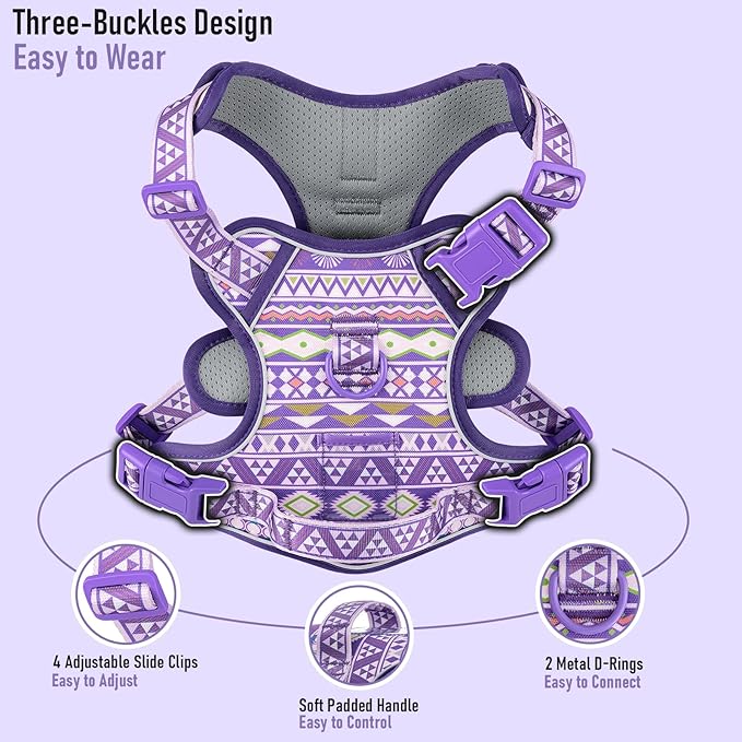 Adjustable Extra Large Dog Vest Harness No-Pull Easy Walking, Cute Pet Harness with Tribal Pattern Breathable Oxford Material 2 Leash Clips and 3 Buckles, German Shepherd, Rottweiler, XL Size