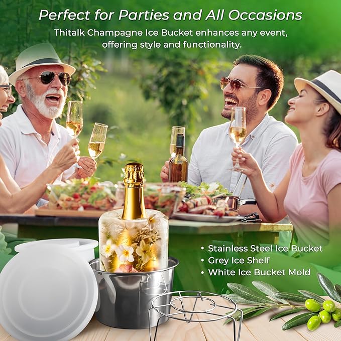 Ice Bucket Mold - DIY Wine Bottle Chiller & Cocktail Ice Molds, Use with Flowers, Fruits for Parties, Bars, Holidays, Weddings | Stainless Steel & Clear Plastic