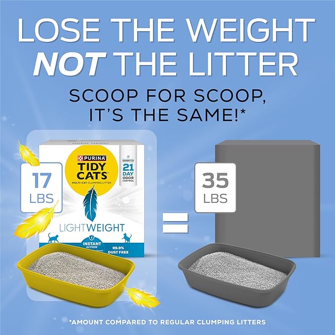 Purina Tidy Cats LightWeight Instant Action, Odor control, Multi-Cat, Clumping, 99.9 Percent Dust Free Cat Litter - 17 lb. Box