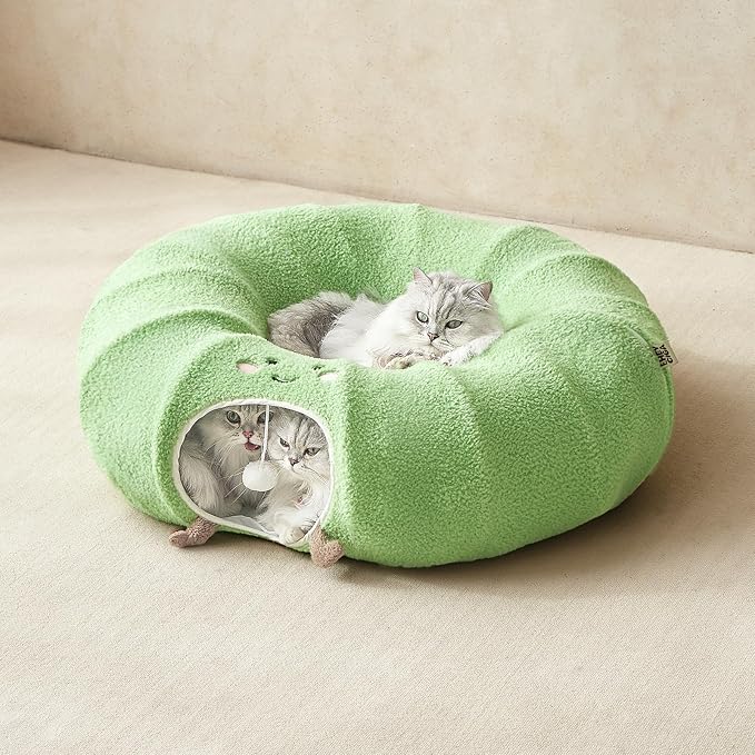 EHEYCIGA Cat Tunnel Bed for Indoor Cats, Cute Cat Donut Toy Tunnel for Small Large Cats with Washable Circle Cushion, Peekaboo Pet Cave Play Tunnel for Kitten, Puppy, Rabbit