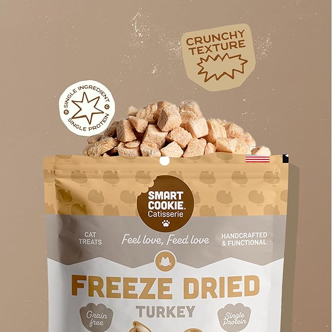 Smart Cookie Turkey Freeze Dried Cat Treats – Single Ingredient, High-Protein Snacks for Picky Cats – 100% Lean Turkey, No Fillers or Additives, Made in The USA – 1oz (3 Pack)