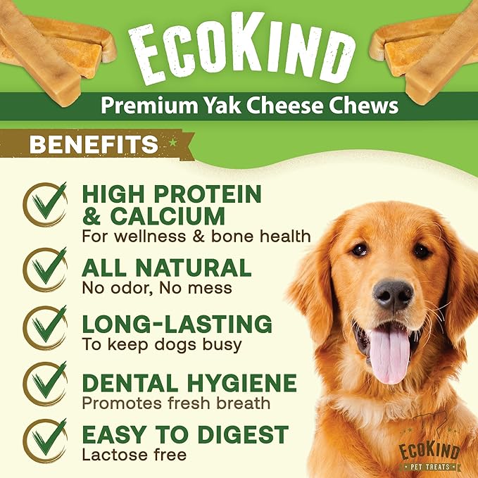 EcoKind Monster Himalayan Yak Cheese Dog Chew, XL Dogs Chews, Rawhide Free, Dog Chew Stick for Aggressive Chewers, Indoors Outdoor Use, Healthy Dogs Treats, Made in The Himalayas -XL Large (Pack of 2)