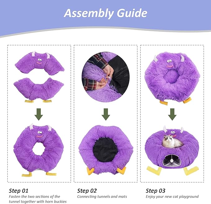 Cat Tunnel Bed for Indoor Cats - Cute Cat Donut Tunnel with Washable Circle Cushion - Multi-Purpose Cat Bed & Peekabo Cave, Pet Playground Toys for Kittens, Puppy, Rabbit