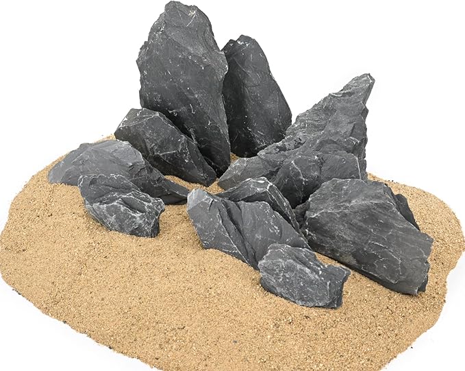 Natural Slate Stone Rocks 2 to 4 inch Aquariums Stone for Aquascaping,Terrariums,Reptile Enclosures,Paludariums, and Gardens-5lb
