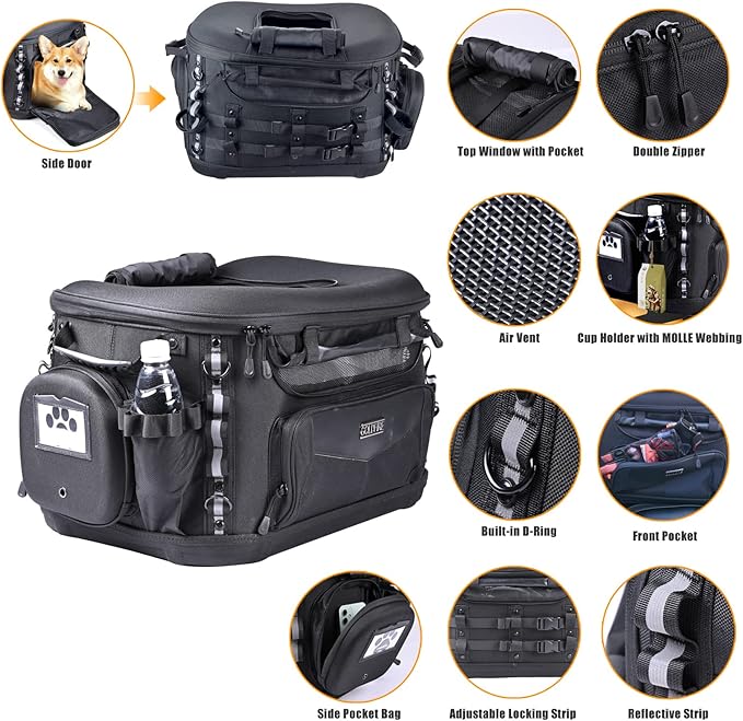 Motorcycle Dog Carrier, Portable Pet Carrier Pet Travel Bag Cat Carrier Bag for Harley Street Glide Road King Touring Trike Can Am with Luggage Rack Passenger Seat Load Capacity 20lb (Black)