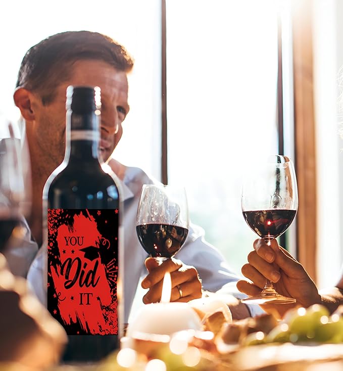 24Pcs Graduation Gift Wine Labels Congrats Grad Wine Bottle Stickers Graduation Party Waterproof Wine Bottle Decoration Cover for College Congrats Graduation Party Decorations, 4 Design