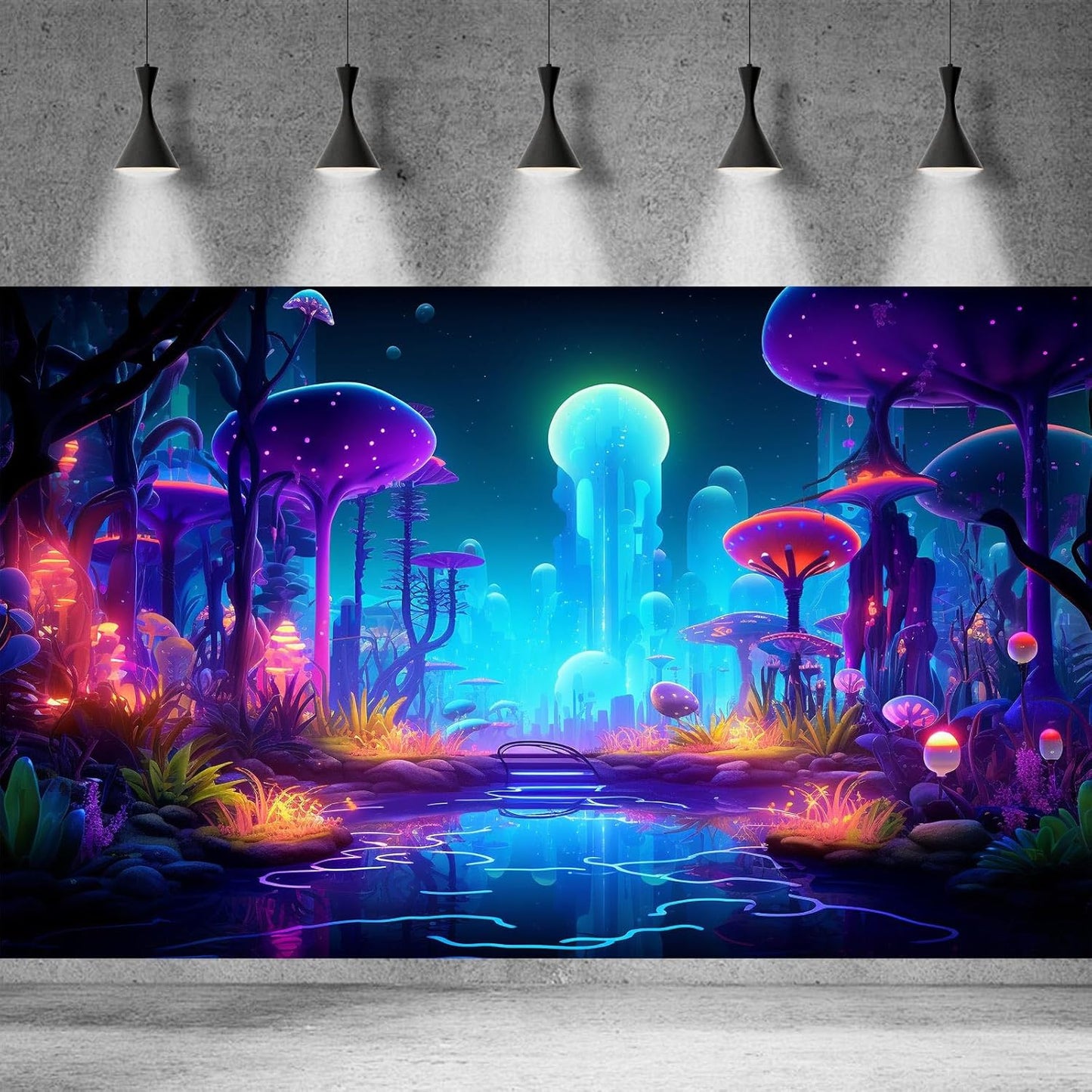 Fantasy Forest Aquarium Background Mysterious Plants Abstract Mushrooms Cartoon Style Forest Terrarium Backdrop Tranquil Stream Fish Tank Background Wallpaper Poster Decor Vinyl 48x18in