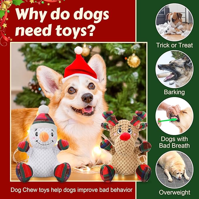 Squeaky Dog Toys, 2 Pack Dog Chew Toys with Crinkle Paper for Puppy, Small, Medium, Large Dogs, Interactive Pet Holiday Toys for Training and Reducing Boredom