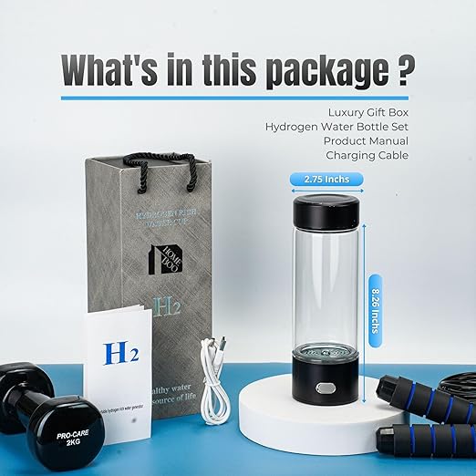 Hydrogen Water Bottle Generator, Improve Water in 3 Minutes, 1600 ppb Hydrogen Water Ionizer with SPE/PEM Technology, Perfect for Home, Office, Gym, Travel, and Drinking (Matt Black)