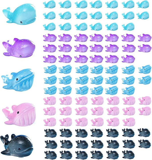 Mini Whale Sharks 100 Pack Tiny Sea Resin Animals Figurines Ocean Creatures Tiny Shark Figurines for Aquarium (Mini Sharks and Whales)