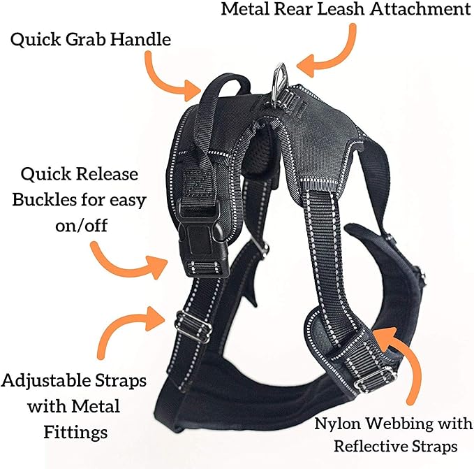 4Knines No Pull Dog Harness for XL Dogs – Adjustable Reflective Harness with Front & Back Leash Clips – Padded for Comfort – Durable, Easy Control for Walks & Training (Black)
