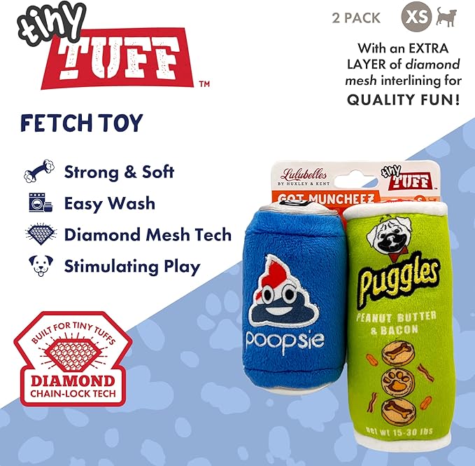 Huxley & Kent Tiny Tuff | Got Muncheez | Extra Tough Dog Toy for Small Dogs | 2-Pack Funny Dog Toy | Features Squeaker, Crinkle | Machine Washable