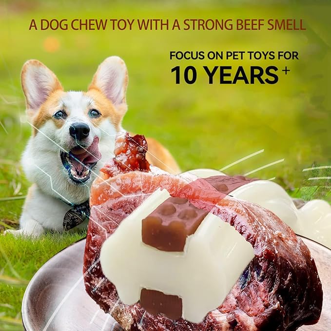 Dog Chew Toys for Aggressive Chewers, 2 Pack Beef Flavor Tough Dog Bones for Large/Medium Breed Dogs, Nylon Dog Toys for Teething and Training