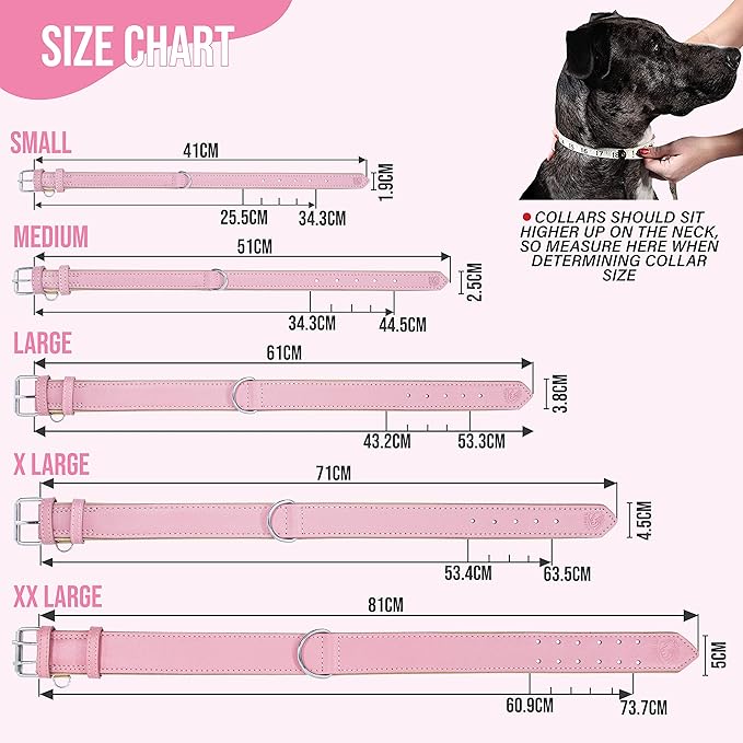 Riparo Pink Dog Collar, Dog Collar for Large Dogs, Leather Dog Collar (XL: 1.75" Wide for 21”-25” Neck, Pink)