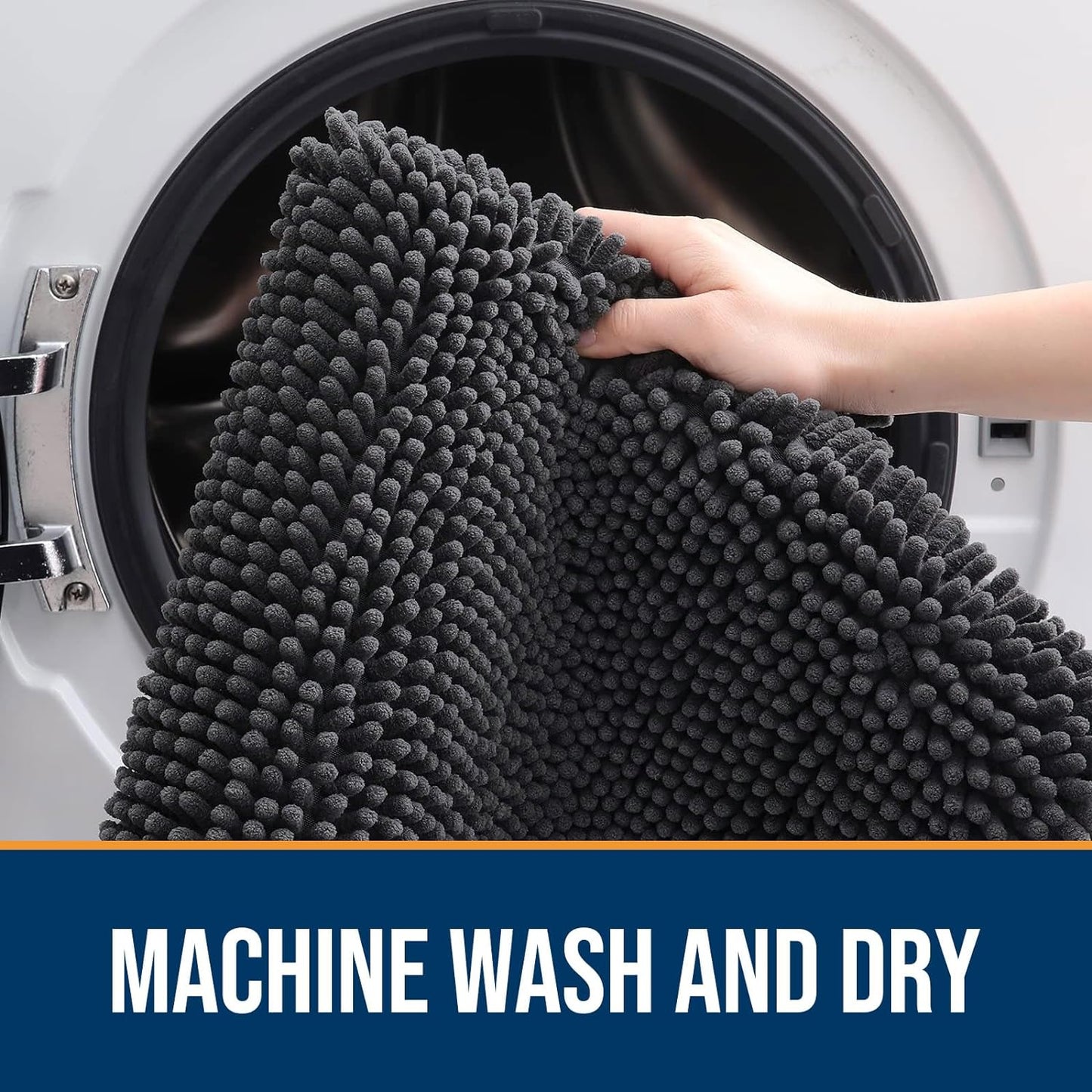 OLANLY Dog Door Mat for Muddy Paws 47x24, Absorbs Moisture and Dirt, Absorbent Non-Slip Washable Doormat, Quick Dry Chenille Mud Mat for Dogs, Entry Indoor Entryway Carpet for Inside Floor, Dark Grey