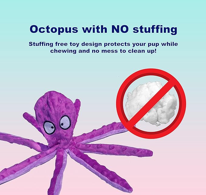 Squeaky Octopus Dog Toys for Small, Medium & Large Breeds - Durable & Soft Crinkle Plush Toys to Keep Dogs Busy - Blue & Purple Octopus 2pack