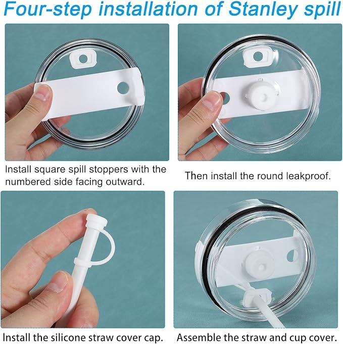 PATIKIL Silicone Spill Stopper for Straw Cup 2.0 40oz/ 30oz, Set of 9 Tumbler Accessories Including 3 Straw Cover Cap, 3 Square Spill Stopper and 3 Round Leak Stopper, White