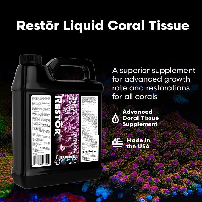 Brightwell Aquatics - Restor Liquid Coral Tissue Supplement - Fish Tank Reef Nutrition for Live Coral Growth Acceleration, Colour Vibrancy, & Restoration Additive - Saltwater Reef Supplies, 67.6 fl oz