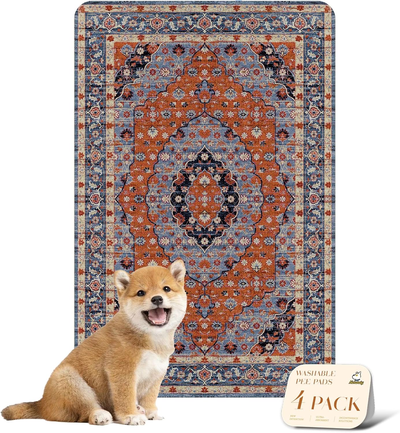 nunubaby 4PACK Washable Pee Pads for Dogs, Stylish, Non-Slip and Leak-Proof Pee Pads. Reusable Potty Pads for Dogs for Crates and Floors.(Red/Floral, 24" x36")