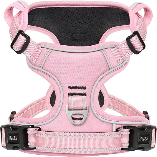 HEELE Dog Harness, No Pull Adjustable Padded Reflective Harness for Small Medium Large Dogs with Handle for Walking Training, Pink, L