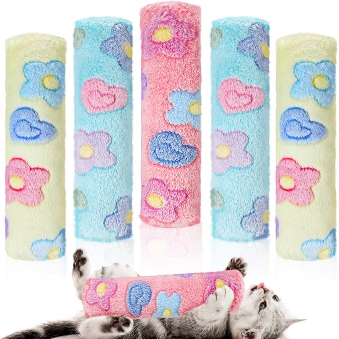 Civaner 6 Pcs 10.6 Inch Cat Catnip Toys Interactive Kitten Kicker Toy Soft Plush Cat Pillow Sticks Kitten Chasing Chewing Exercising Catnip Toy Indoor(Pink,Green,Yellow,Flower)