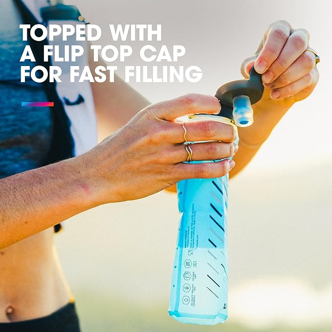 HydraPak UltraFlask (500ml/600ml) - Collapsible Soft Flask Water Bottle for Hydration Vests and Running Packs with Easy Open Cap
