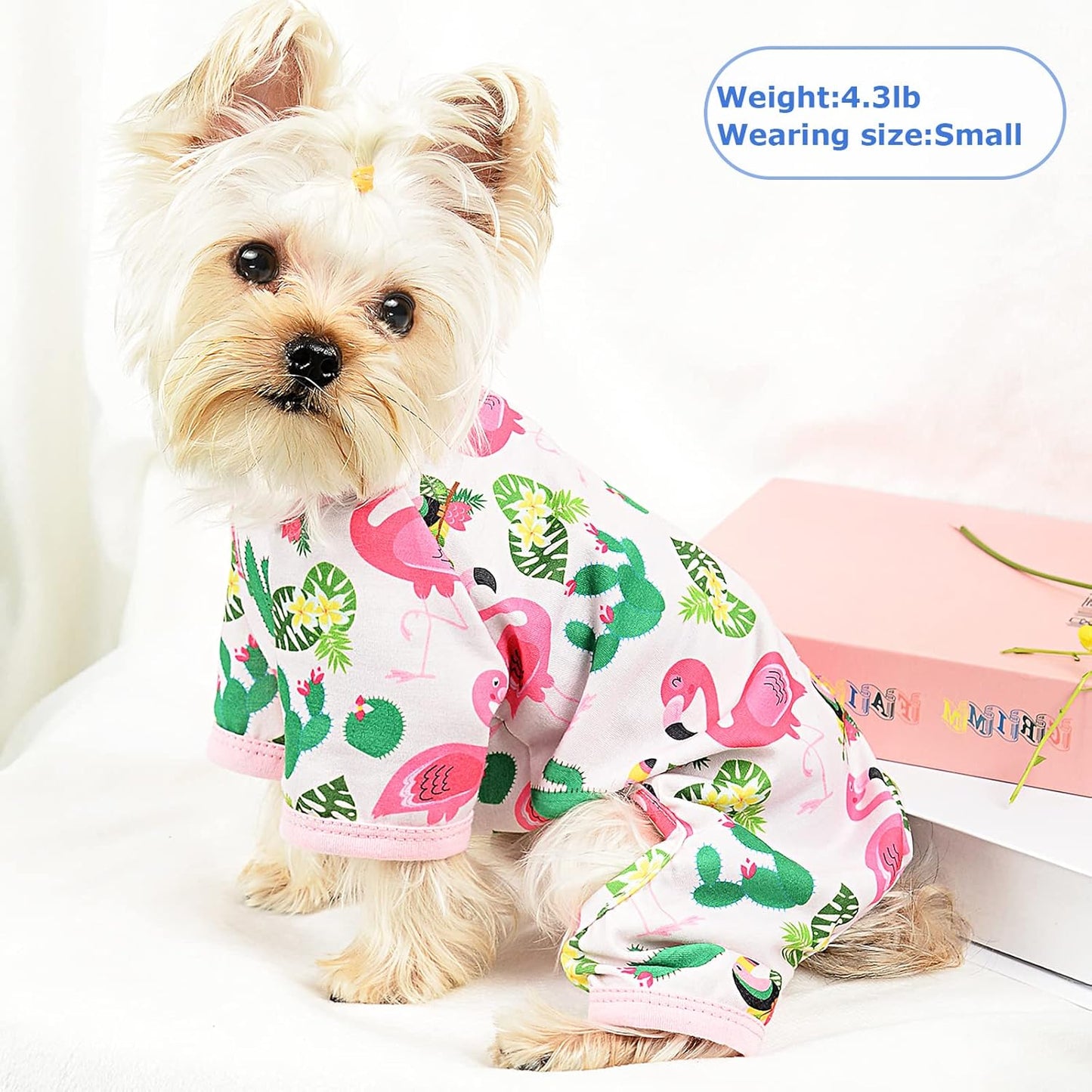 Dog Pajamas Pjs Dog Clothes for Small Dogs Girl Cute Soft Puppy Clothes Stretchable Dog Apparel Onesies for Chihuahua Yorkie Teacup, Flamingo Pink, XS