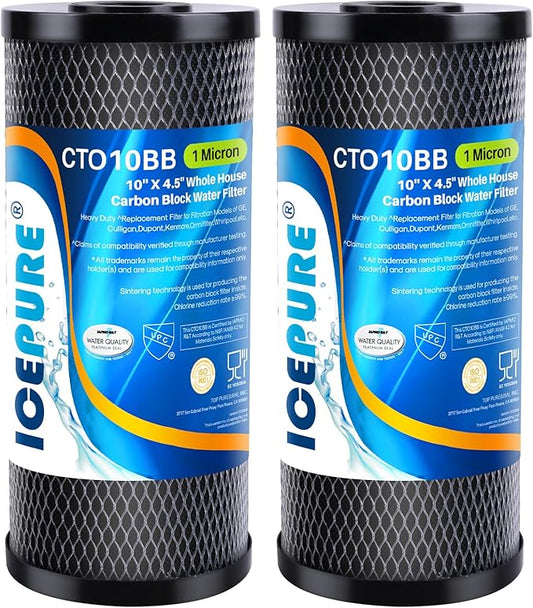 ICEPURE 10"X4.5",1 Microns Whole House Sediment Activated Carbon Water Filter Compatible with Dupont WFHDC8001,EP Series,EPM Series,CB-BB-10, GE FXHTC, GXWH40L, GXWH35F, GNWH38S, CTO10BB,2PACK