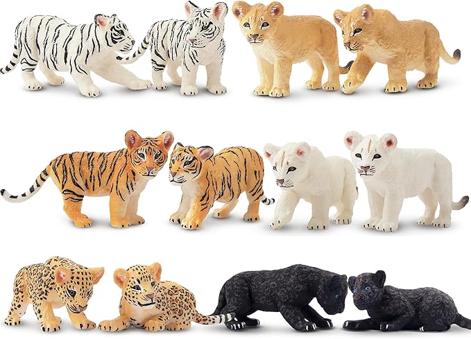 Toymany 12 Safari Animal Figurines, High Emulational Baby Plastic Zoo Animals, Lions Tigers Leopards Figure Toy Set, Easter Eggs Cake Toppers Christmas Birthday Gift for Kids Toddlers