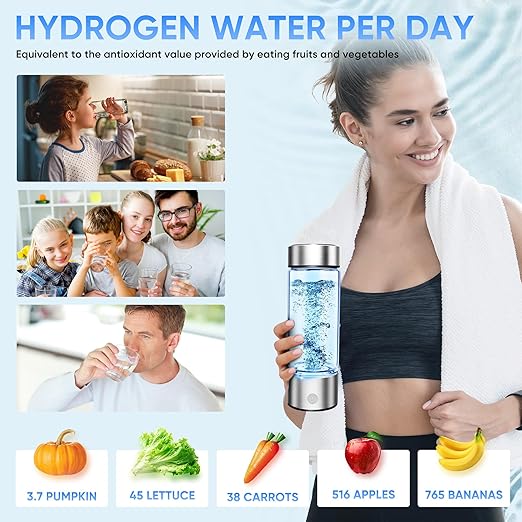Hydrogen Water Bottle, Portable Hydrogen Water Bottle Generator, Ion Water Bottle Improve Water Quality in 3 Minutes, Water Ionizer Machine Suitable for Home, Office, Travel and Daily Drinking(Black)