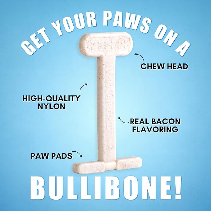 Bullibone Nylon Dog Chew Toy Nylon Bone - Improves Dental Hygiene, Easy to Grip Bottom, and Permeated with Flavor (Bacon, XL - 2 Pack)