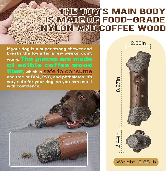 LiuMelinda Dog Chew Toys for Aggressive-Chewers - Indestructible Dog Toy for Aggressive Chewer，Tough Chew Toys for Dogs （Rubber Log-Branches）