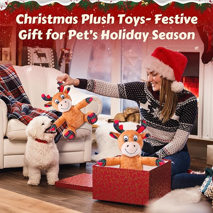 Squeaky Dog Toys, Dog Chew Toys with Crinkle Paper for Puppy, Small, Medium, Large Dogs, Interactive Pet Holiday Toys for Training and Reducing Boredom