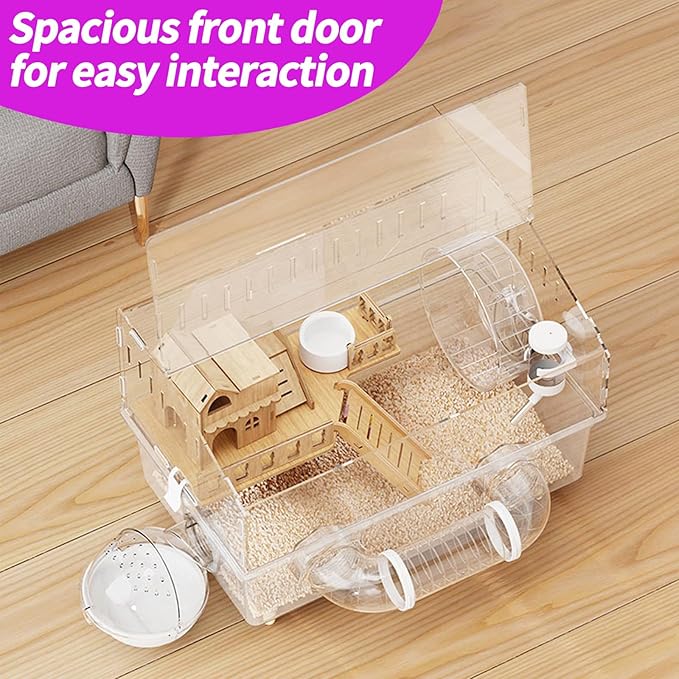 Large Hamster Cage 17x11x13 Inch Acrylic Habitat - Multi-Level Enclosure for Dwarf/Syrian Hamsters, Mice & Gerbils (Ventilated Design & Removable Base) (bungalows, 17x11x13)