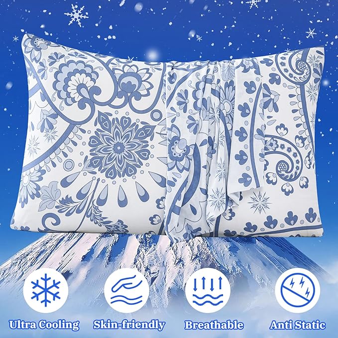 Cooling Pillow Cases for Hot Sleepers - Double Side Arc-Chill Q-Max>0.5 Cooling Fiber Cool Pillow Cases 2 Pack - Breathable Soft Cold Pillow Cases with Hidden Zipper (20" x 36")