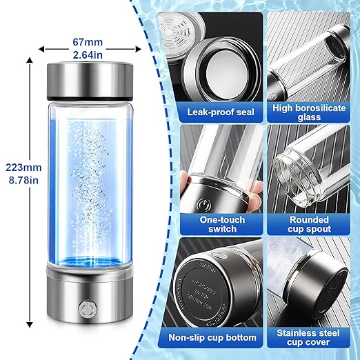 Hydrogen Water Bottle Hydrogen Water Bottle Generator Portable Rechargeable Health Hydrogen Water Bottle Hydrogen Rich Water Ready in 3 Mins Suitable for Home Office Exercise Travel (420ML)