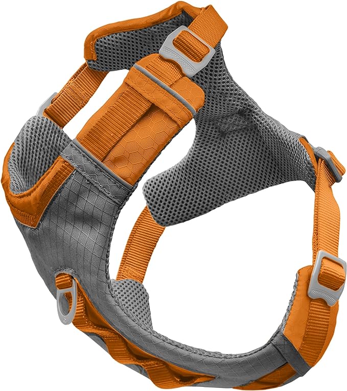 Kurgo Journey Air Dog Harness - Secure Fit for Active Dogs - Padded Chest - Lightweight Ripstop Fabric - Breathable Mesh - Reflective Trim - Back Assist Handle - Orange - Large