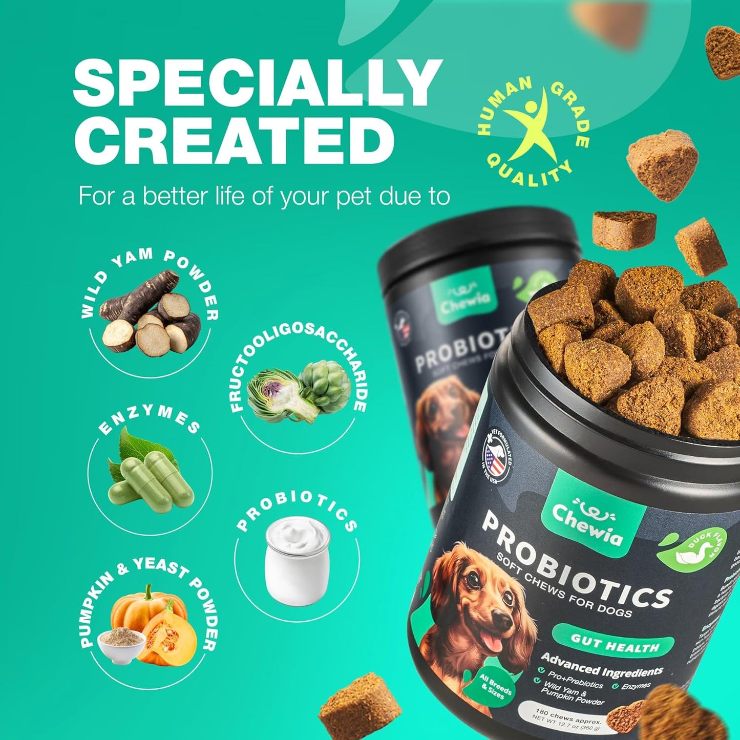 Probiotics for Dogs Gut Health, Digestion, Immunity, Yeast Balance, Itchy Skin, Allergies Support - Dog Probiotic Chews with Digestive Enzymes for Gut Flora- Soft Treats with Pumpkin and Yeast Powder