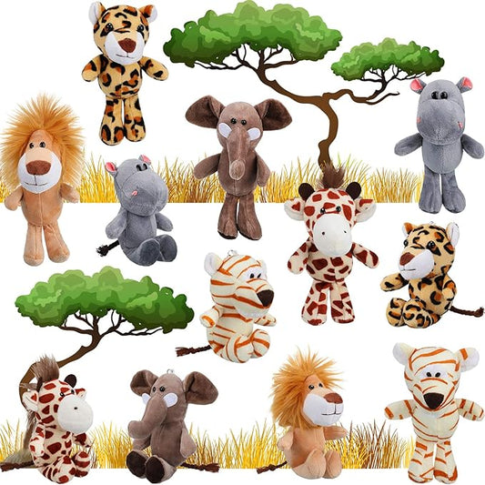 Sumind 12 Pieces Mini Stuffed Forest Animals Jungle Animal Plush Toys 4.8 Inch Cute Elephant Lion Giraffe Tiger Plush for Animal Themed Parties Achievement(Standing)