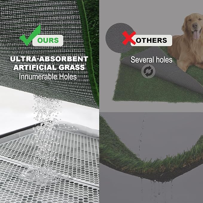 Dog Grass Pad with Tray Extra Large 45”×34”, Dog Potty with Ultra-Absorbent Artificial Grass for Dogs with Hemmed Edge, Pee Pads for Dogs, Realistic, Odor Free Litter Box for Balcony