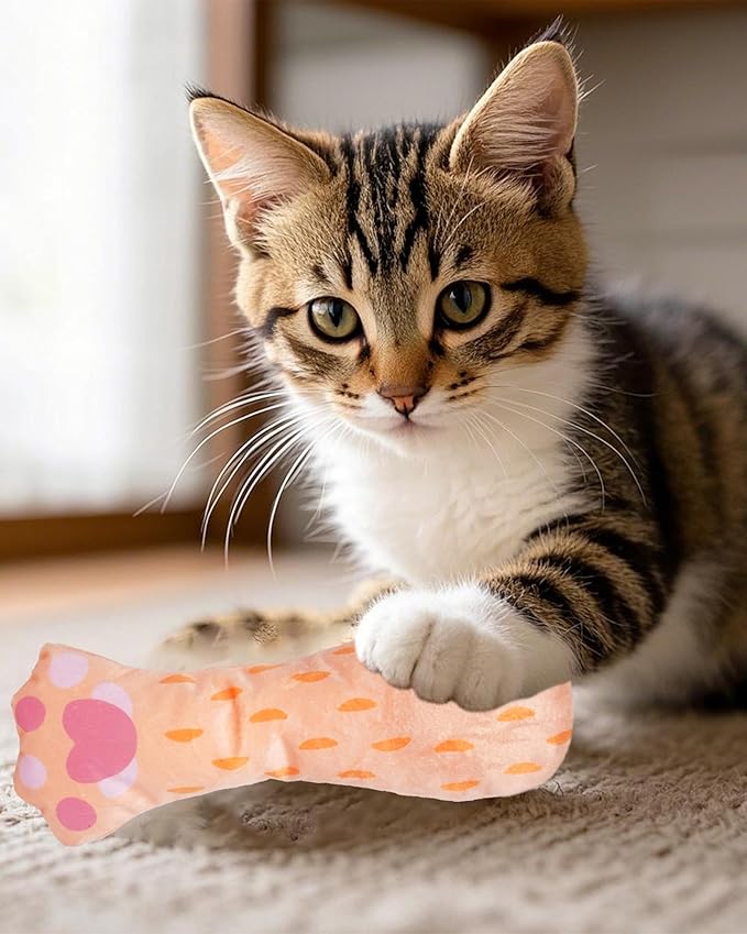 PET SHOW 8 Pack Cat Kicker Toys with Catnip Crinkle Sound Toys for Indoor Cats Colorful Stuffed Kitten Paw Shape Natural Interactive Toy Pet Kitty