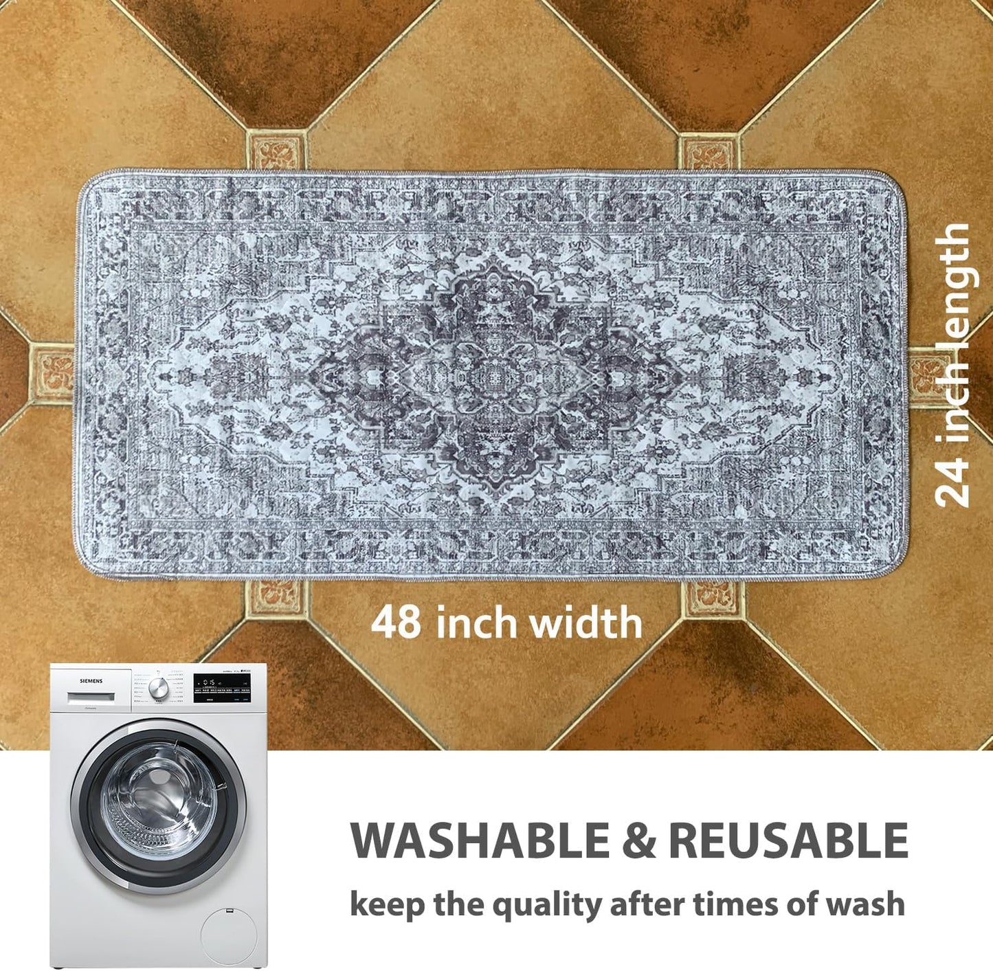 nunubaby 4PACK Washable Pee Pads for Dogs, Stylish, Non-Slip and Leak-Proof Pee Pads. Reusable Potty Pads for Dogs for Crates and Floors.(Gray/Geo, 24" x48")