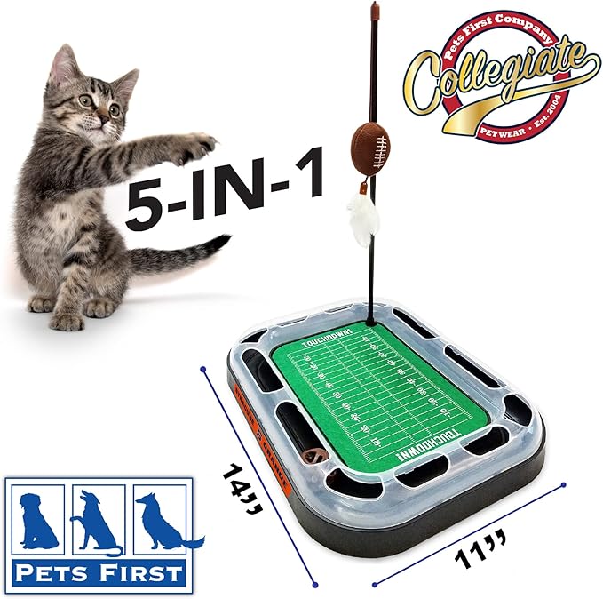 Pets First CAT Scratcher & Plush Football Toy with Catnip, Feather & Jingle Bell Interactive Ball - 5-in-1 Kitty Toy