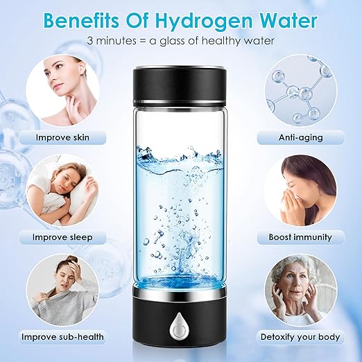 Hydrogen Water Bottle with PEM SPE Technology - 2024 for Men Women - A Portable Rechargeable Hydrogen Water Generator with Gift Box, Hydrogen Water Ionizer Machine for Home Office Travel (Black)