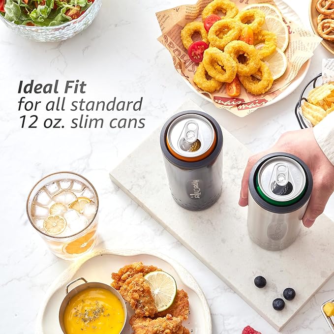 HyperChiller NEW SLIM HBC100SB, Dual Wall Vacuum Insulated, Slim Can Cooler, Beer, Soda, Energy Drinks, Seltzer, Wine Cooler, Fits All Standard 12 OZ Slim Cans, Cup Holder Friendly, Black