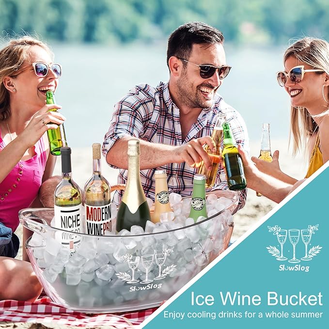 Ice Buckets for Parties, 5.5L Acrylic Champagne Bucket, Plastic Tub for Cocktail Bar, Ice Bucket with Scoop, Clear Ice Bucket Beverage Tub for Wine, Champagne, Beer Bottles