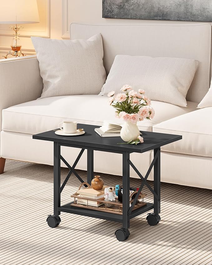 23.6" Under Desk Printer Stand, 2-Tier Printer Table with Wheels Adjustable Feet for Home Office, Study, Living Room, Black TPS01BB