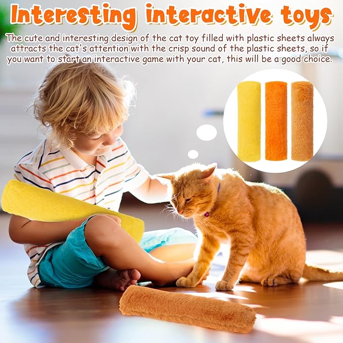 Civaner 6 Pcs 10.6 Inch Fall Cat Toys Thanksgiving Catnip Toys Interactive Kitten Kicker Soft Plush Cat Pillow Sticks Kitten Chasing Chewing Exercising Catnip Sticks Indoor Gift (Gold, Yellow, Orange)
