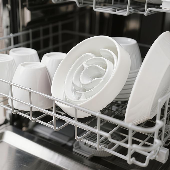 Slow Feeder Dog Bowls, Ceramic Dog Bowl with Anti-Slip, Slow Feeder & Non-Slip Design, Boredom and Anxiety Reducer, Suitable for All Breed Dogs and Cat (Ceramic-White)